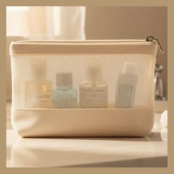 Necessaire Algodão Cru Eco Friendly 20x13cm Com Tela Frontal Bege Lisa