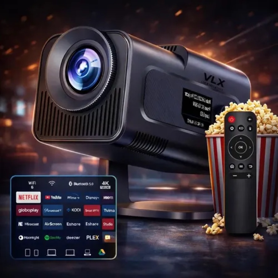 Projeto Hy320 Smart TV Android 11 WiFi6 Lumens Full HD 4K Mini Projeto Portátil Preto com Controle Remoto Bluetoth Cinema Em Casa Indobest