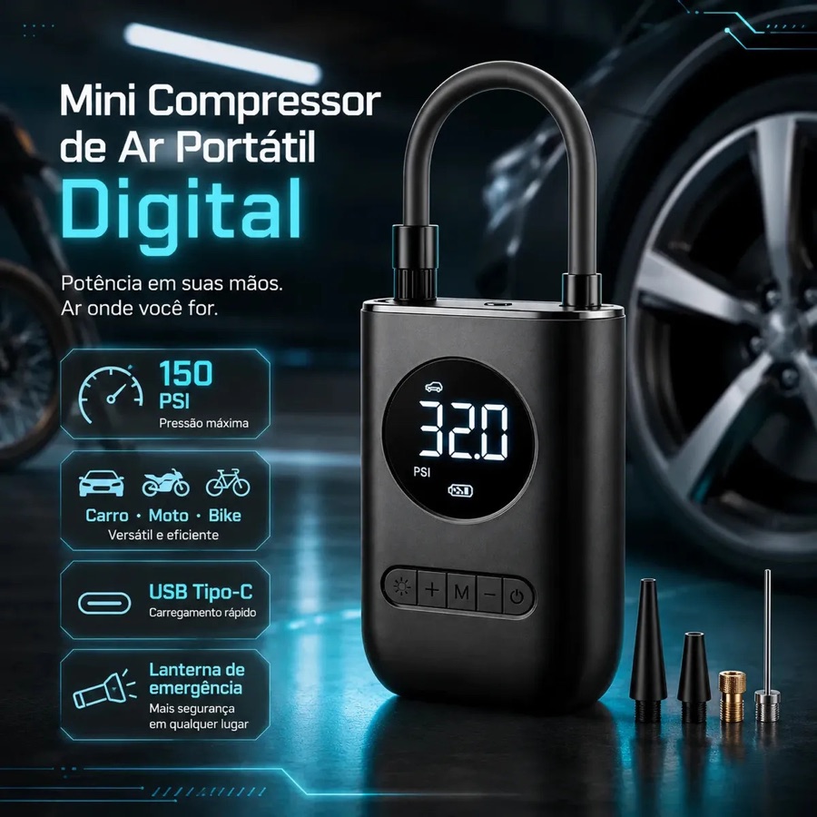 Compressor De Ar Digital Pneu Calibrador Portátil Para Carro Moto Bike Sem Fio Mini Bomba De Ar Elétrico Tela Digital Led Pneus