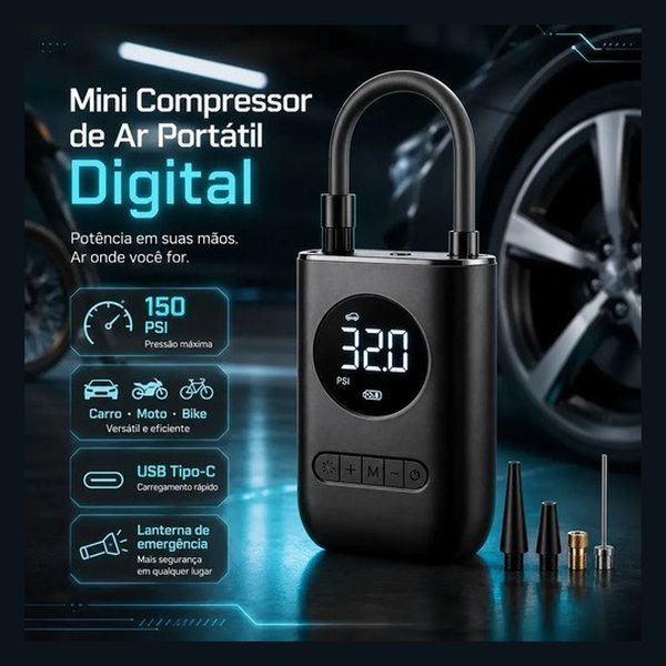 Compressor De Ar Digital Pneu Calibrador Portátil Para Carro Moto Bike Sem Fio Mini Bomba De Ar Elétrico Tela Digital Led Pneus