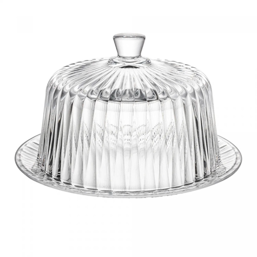 QUEIJEIRA DE VIDRO PORTA QUEIJO CANELADA ELEGANZA 20cm
