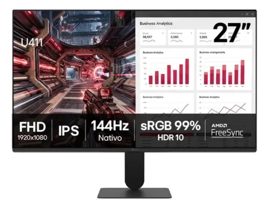 Monitor LG FHD Gamer & Office tela IPS 27”, 1ms (MBR), 144Hz Nativo, FreeSync, HDR10, sRGB, Modo leitura, Flicker Safe, HDMI, Black Stabiliz