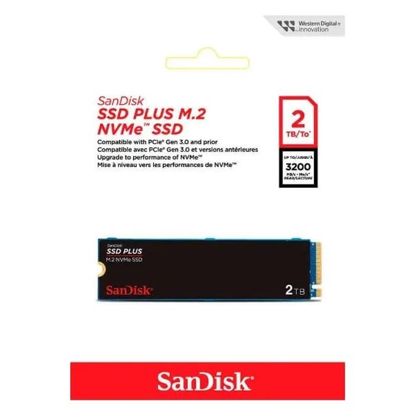 SSD M.2 2280 2TB Sandisk Plus NVMe Pcie Gen3 SDSSDA3N-2T00-G26 Velocidade até 3200MB/s