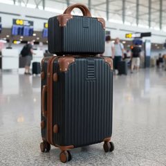 Mala De 10kg Bordo De Mão Bloguerinha Com Frasqueira Viaggio Preto Com Bege Listras