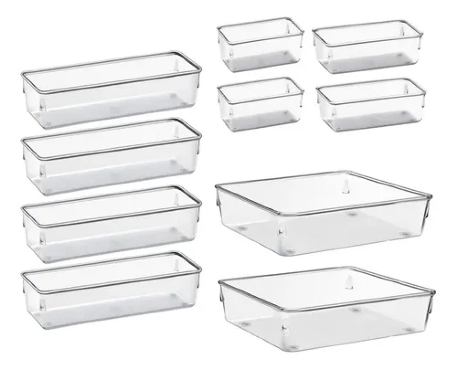 Kit 10 Organizador Multiuso Modular Gaveta Acrilico Rebirth Cor Cristal