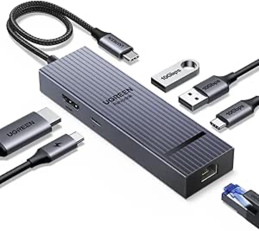 Hub USB C UGREEN Revodok Pro 6 em 1, Adaptador Ethernet Gigabit, HDMI 4K 60Hz, PD 100W, Portas USB 3.2, para Mac, iPad, iPhone