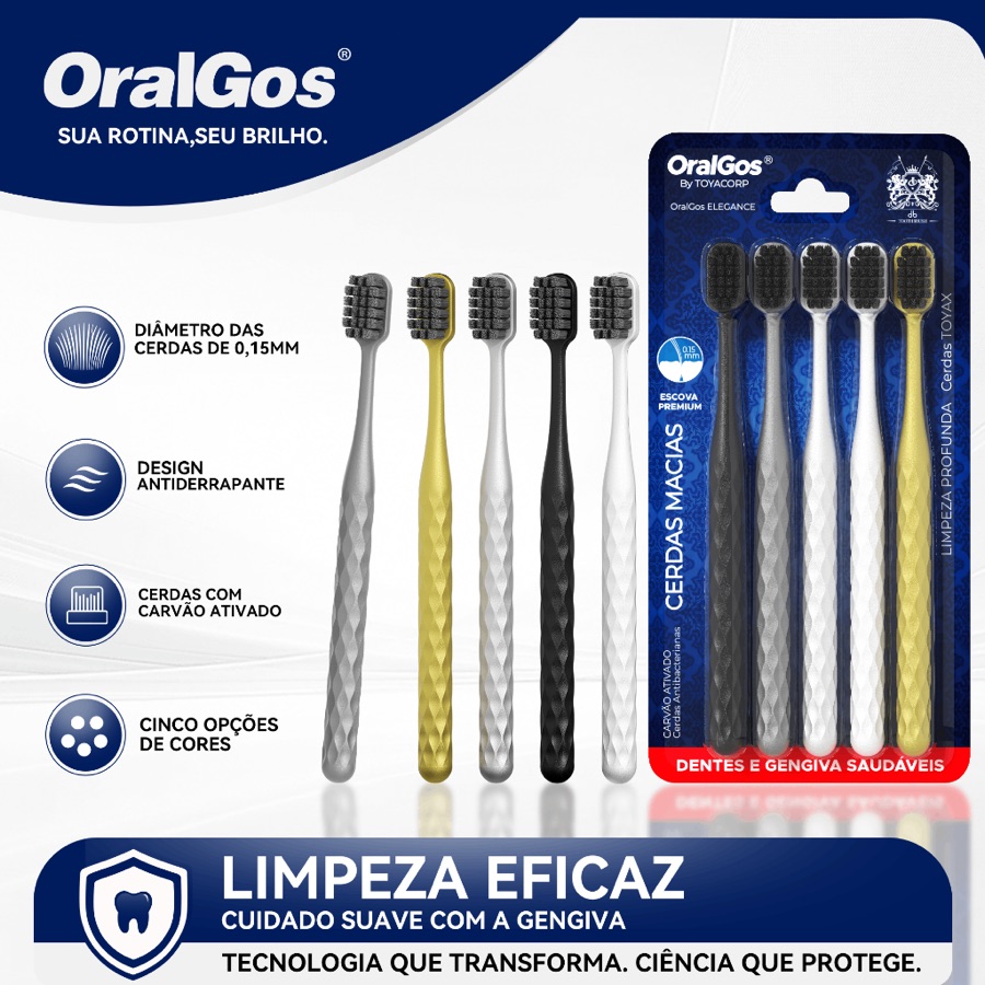 OralGos Escova Premium com Cerdas de Carvão - 5 unidades