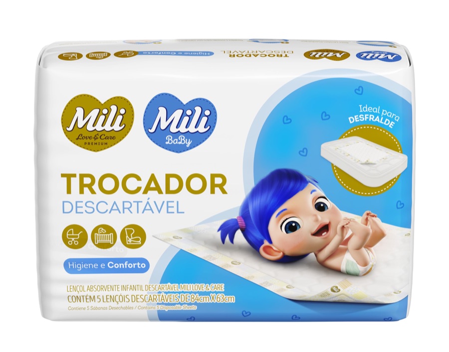 Trocador Descartável Mili, Lençol Absorvente, 5 Lenços