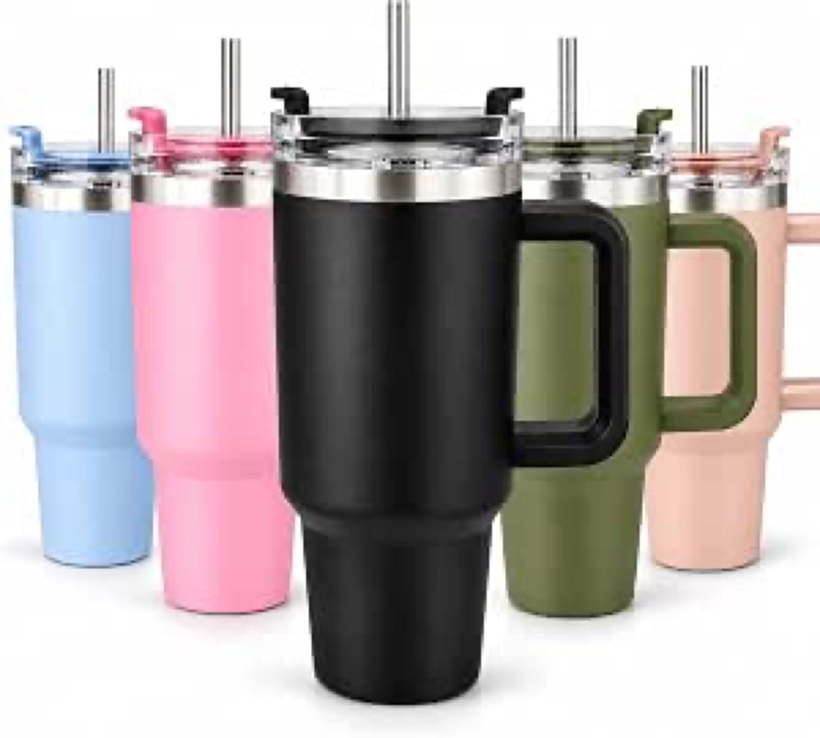 Copo Térmico com Alça e Canudo de Aço Inoxidável 1200ml Garrafa de Agua, Cafe, Cerveja, Refrigerantes, Sucos, mantem a bebidas frias ou quen