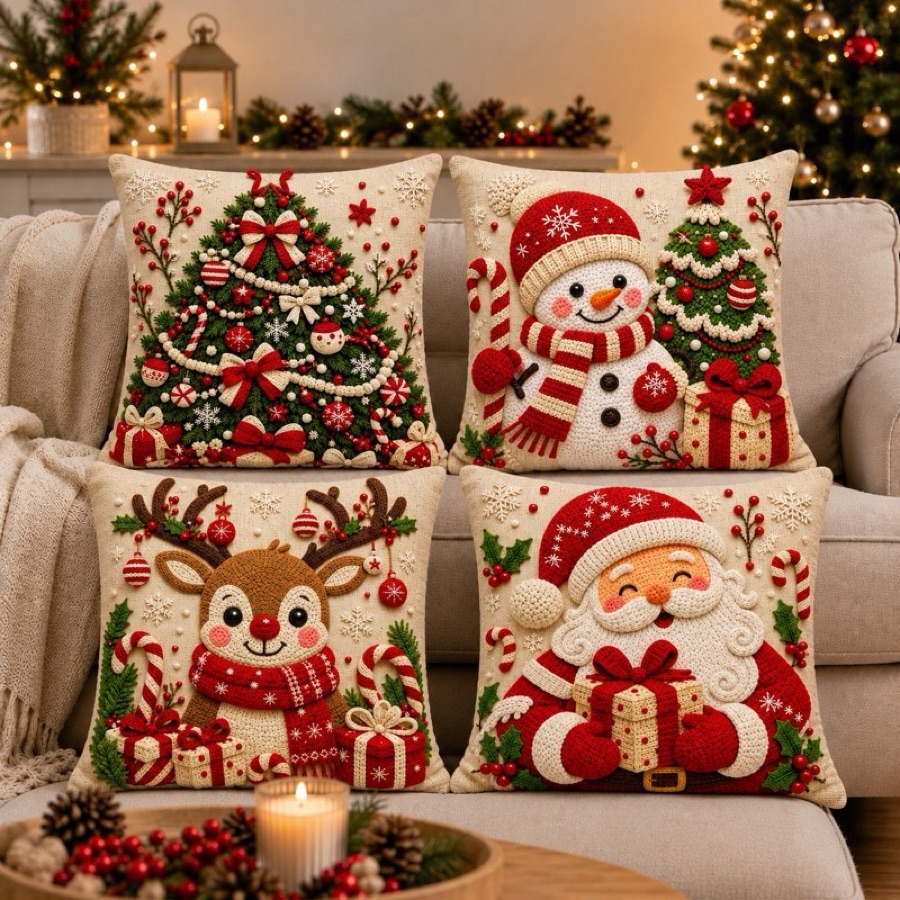 KIT 4 CAPAS DE ALMOFADAS DECORATIVAS NATAL PAPAI NOEL BONECO DE NEVE FELIZ NATAL RENA LANÇAMENTO 2026