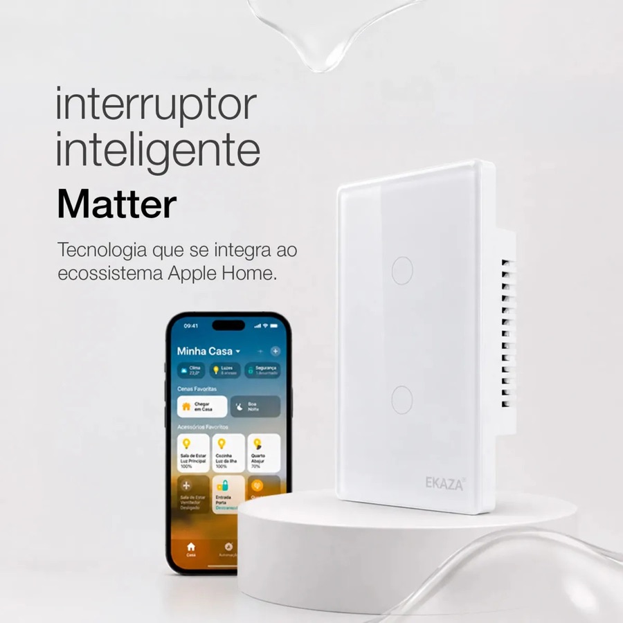 Interruptor Inteligente Matter Compativel Com iPhone Siri Wi-fi 2.4 Ghz Alexa Google Tuya 2 Botões 4x2 Bivolt Branco Ekaza
