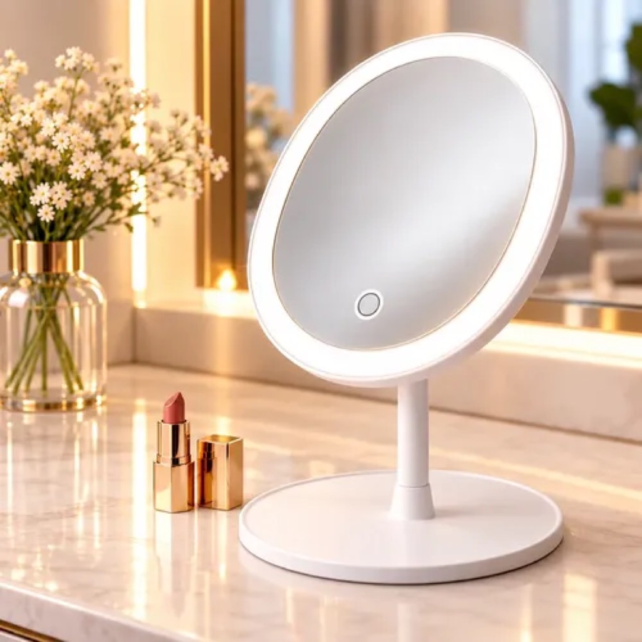 Espelho Maquiagem Led Mesa 90° Articulado Recarregável Usb Branco