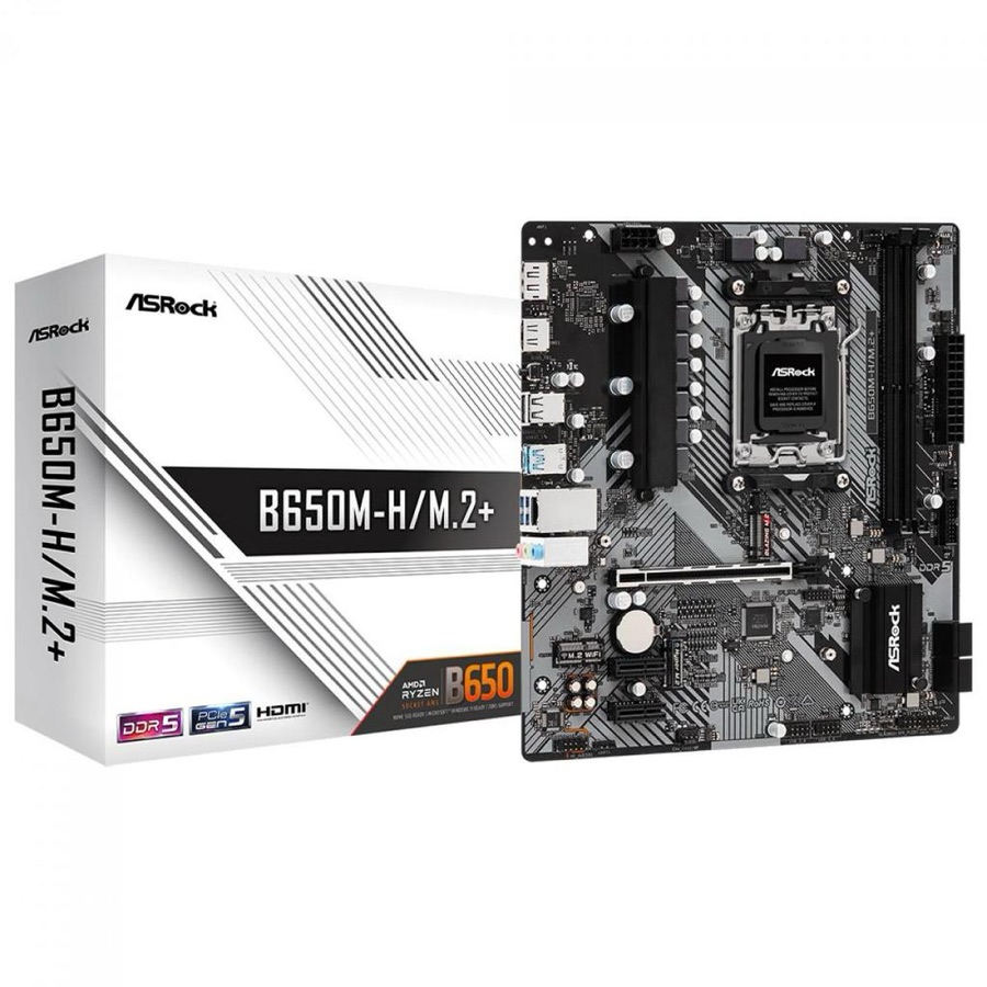 Placa Mãe ASRock B650M-H/M.2+, Chipset B650, AMD AM5, mATX, DDR5