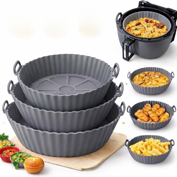 Kit com 6 Formas de Silicone Reutilizáveis para Air Fryer e Forno, Silicone Reciclável Antiaderente, Resistente a Alta Temperatura, Fácil de