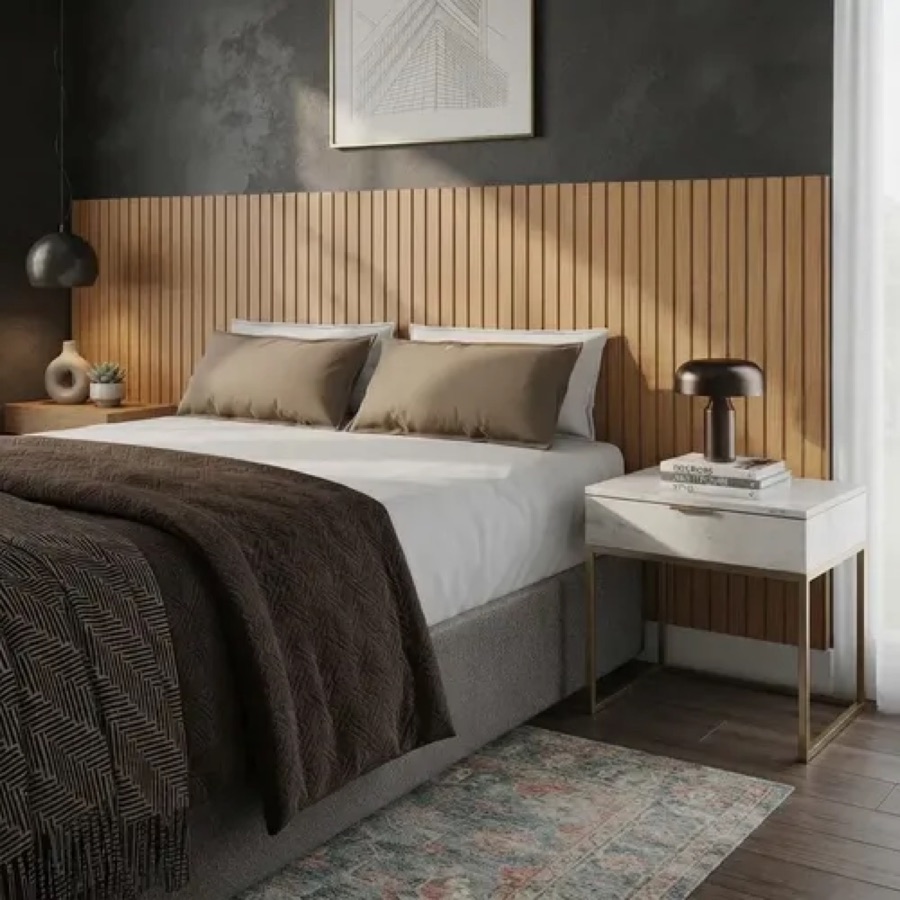 Cabeceira Ripada MDF 240cm Cama Casal Queen King Cor Amadeirado