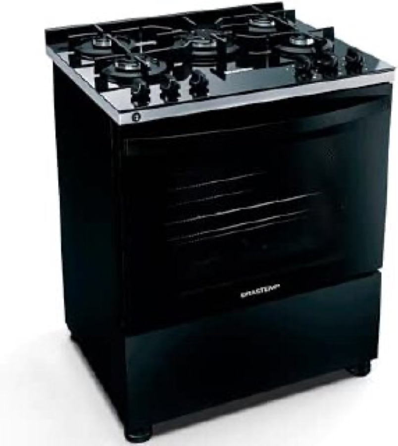 Fogão 5 Bocas de Piso Brastemp Mesa de Vidro Bivolt Preto BFS5VCE