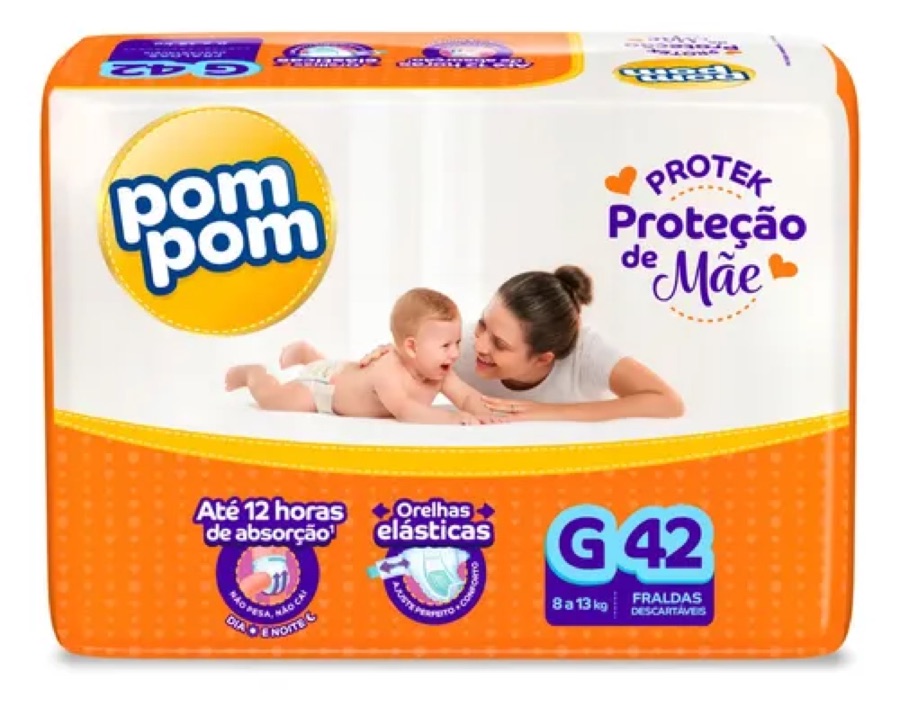 Fralda Pom Pom Protek G com 42 Unidades Para 12 Horas de Proteção