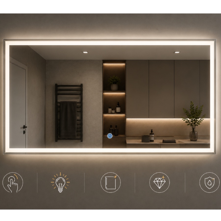 Espelho LED 120x70cm com touch e led 3 cores