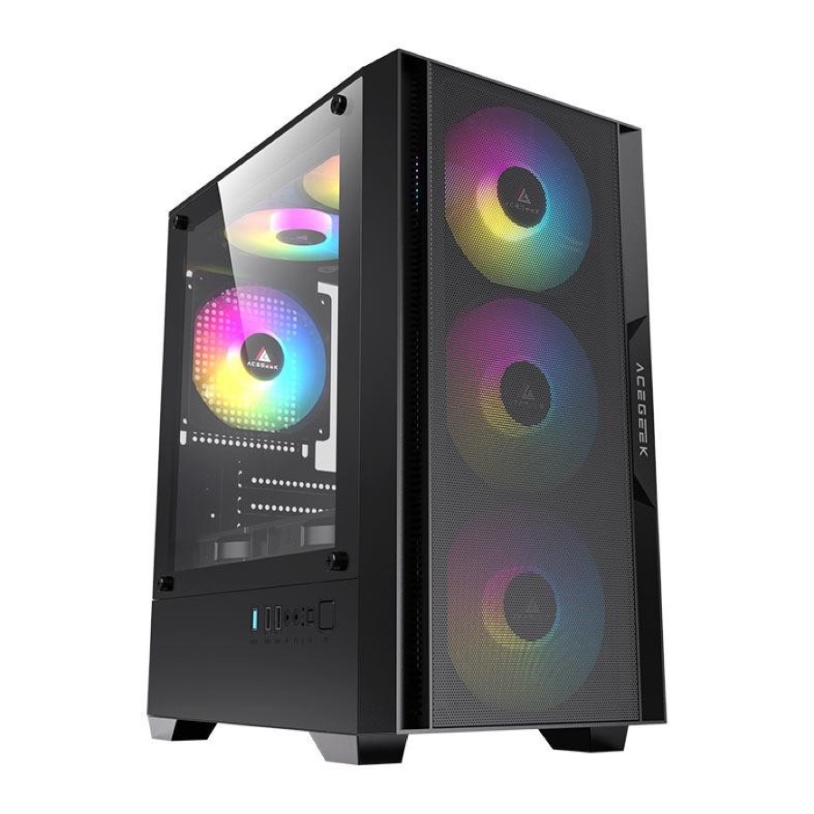 Gabinete Gamer Acegeek Stratus Mesh, Mid-Tower, Lateral de Vidro, Preto, AG-STRATUS-MESH-BK
