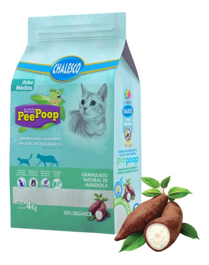 Granulado Grãos Médios PeePoop Gato Higiênica Bio Natural 4kg