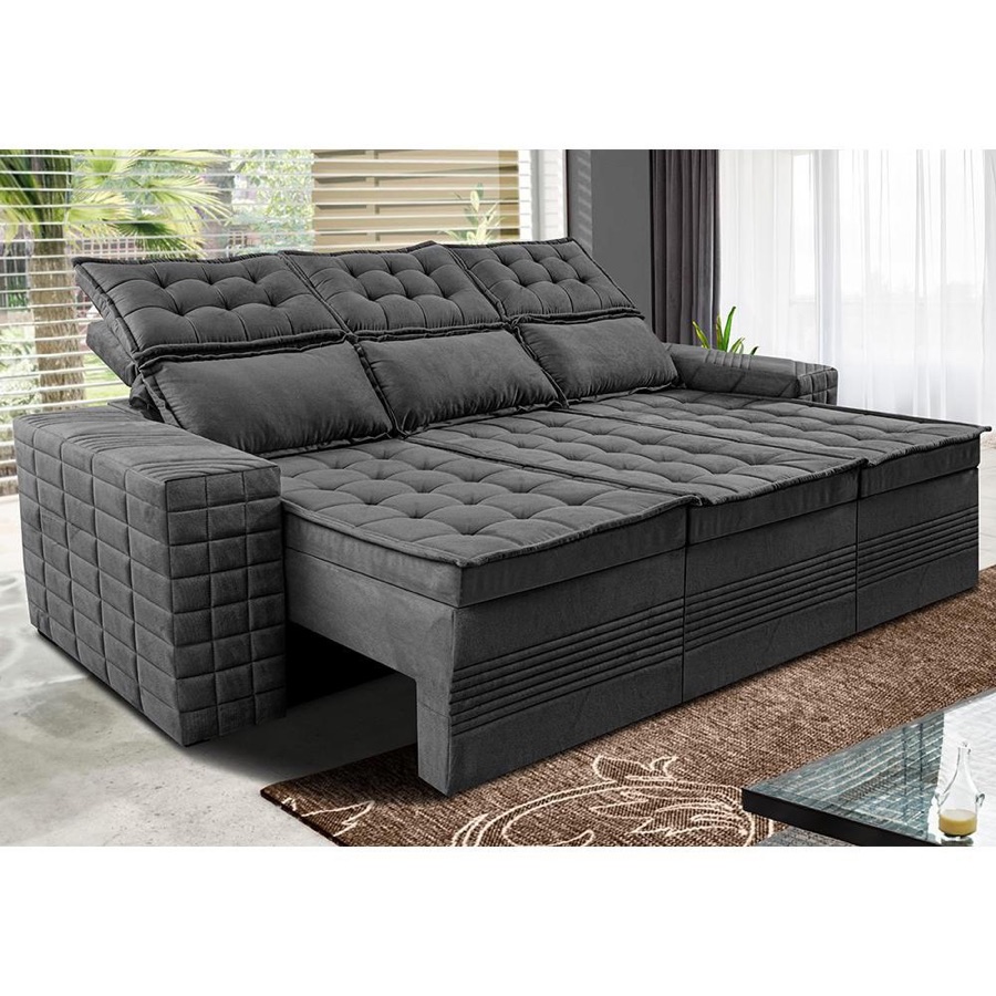 Sofá 3 Lugares Retrátil e Reclinável Cama inBox Senses 2,00m Velusoft Cinza