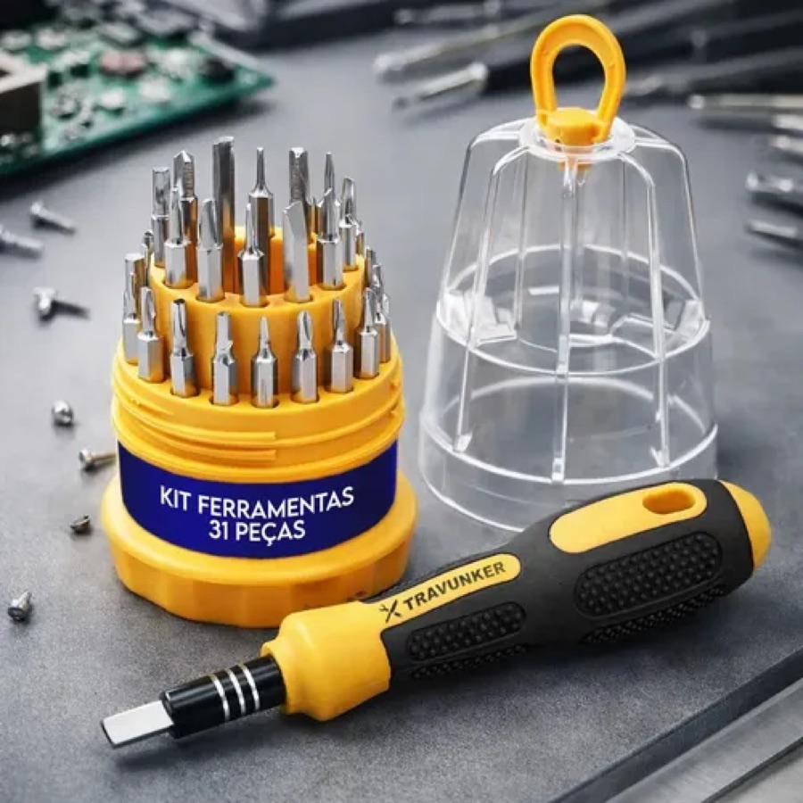 Kit Jogo Ferramentas 31 Peças Chaves Fenda Philips Torx Allen Estrela Precisão Cabo Emborrachado Imantado Estojo Organizador Reparos Eletrôn