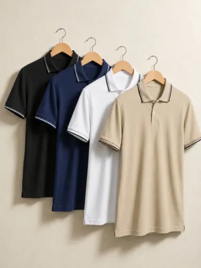 Kit 4 Camisa Gola Polo Piquet Masculina Slim Casual Algodão Multicolorido Gg Liso