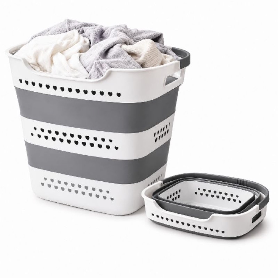 Cesto de Roupa Suja Dobrável Retrátil Grande 40L Organizador para Lavanderia, Banheiro e Casa