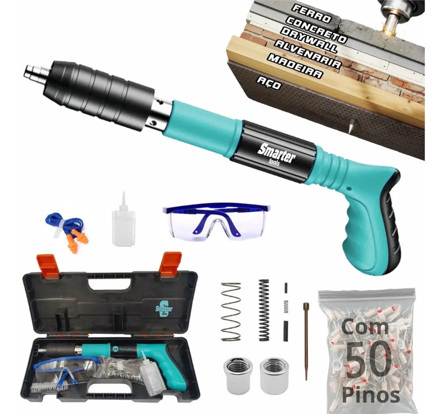 Pistola Fixação Finca Pino Ação Direta Pregos Maleta Epi Pinador Pregador Grampeador Rebitador De Prego Pressão Manual Ferramenta Para Drywa