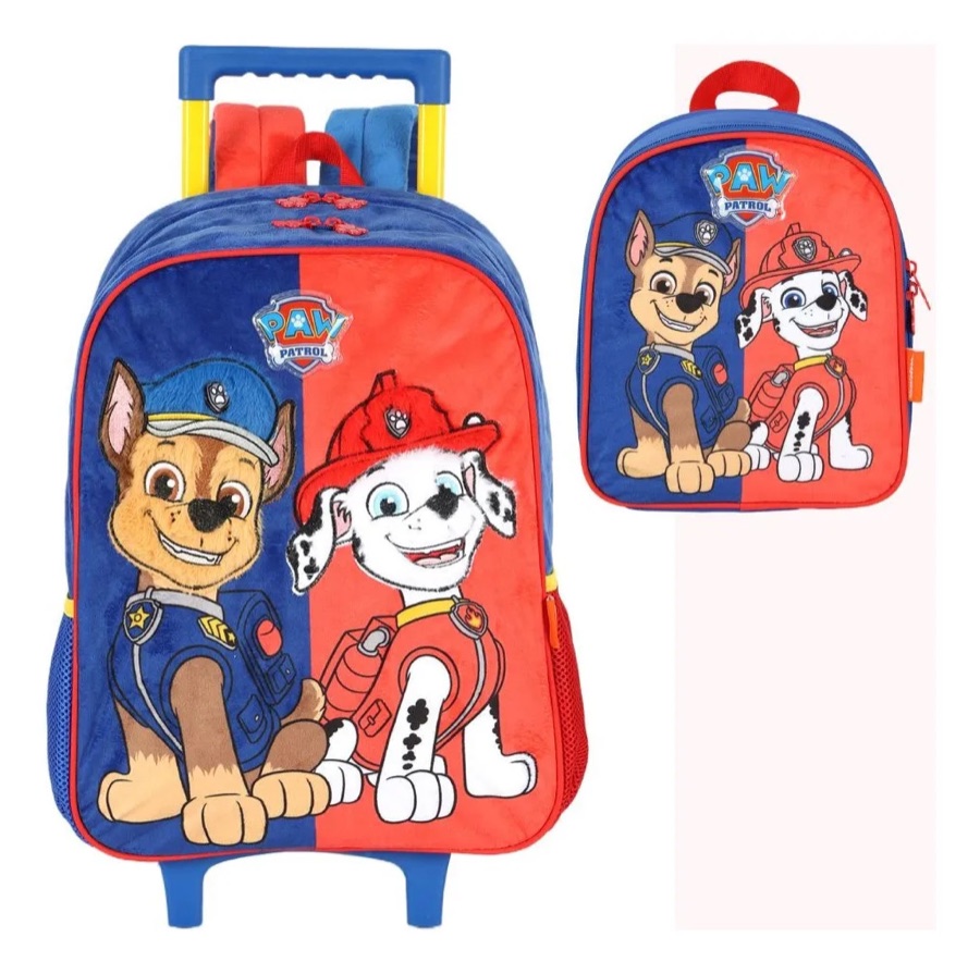 Kit Mochila Rodinhas Patrulha Lancheira Pelúcia Ic42032pa Azul Liso
