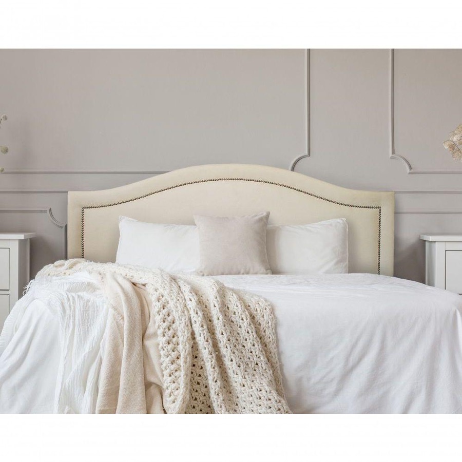 Cabeceira Queen Curva Luxo 160x60 Suede Off White - Tachas Prata