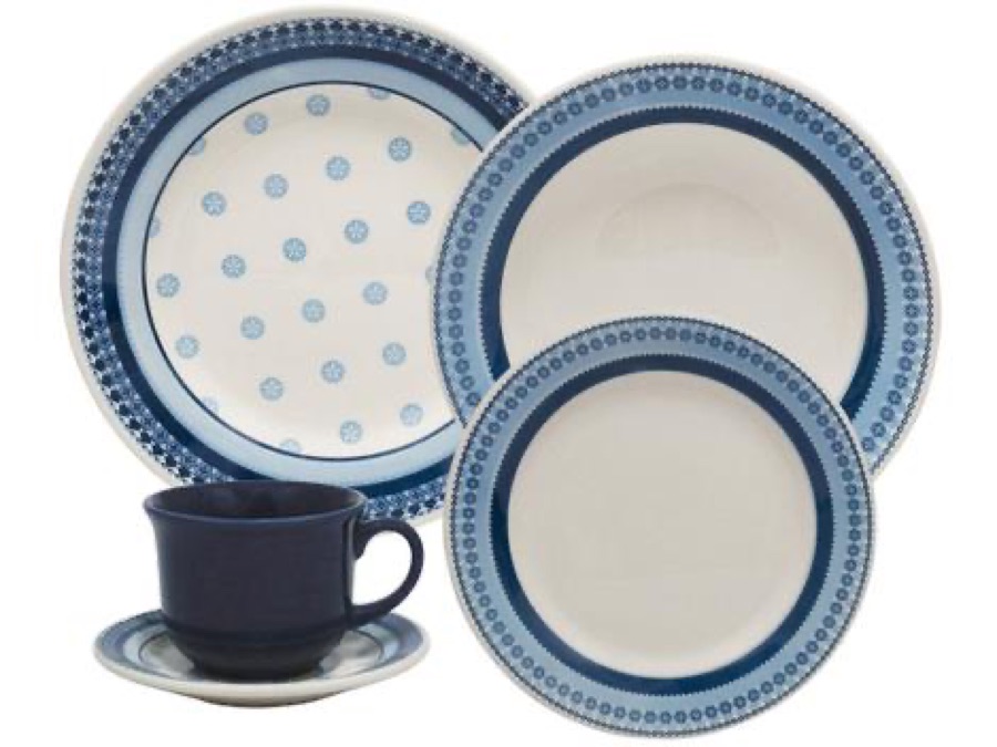 Aparelho de Jantar e Chá 20 Peças Biona de Cerâmica Redondo Branco e Azul Donna