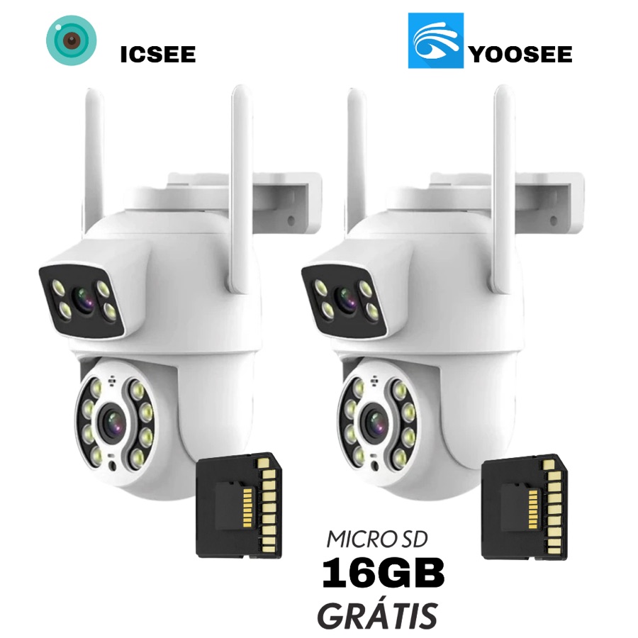 Câmera de Segurança Lente Dupla IP66 Wi-Fi 360 com Sensor de Movimento, Visão Noturna e MicroSD 16GB