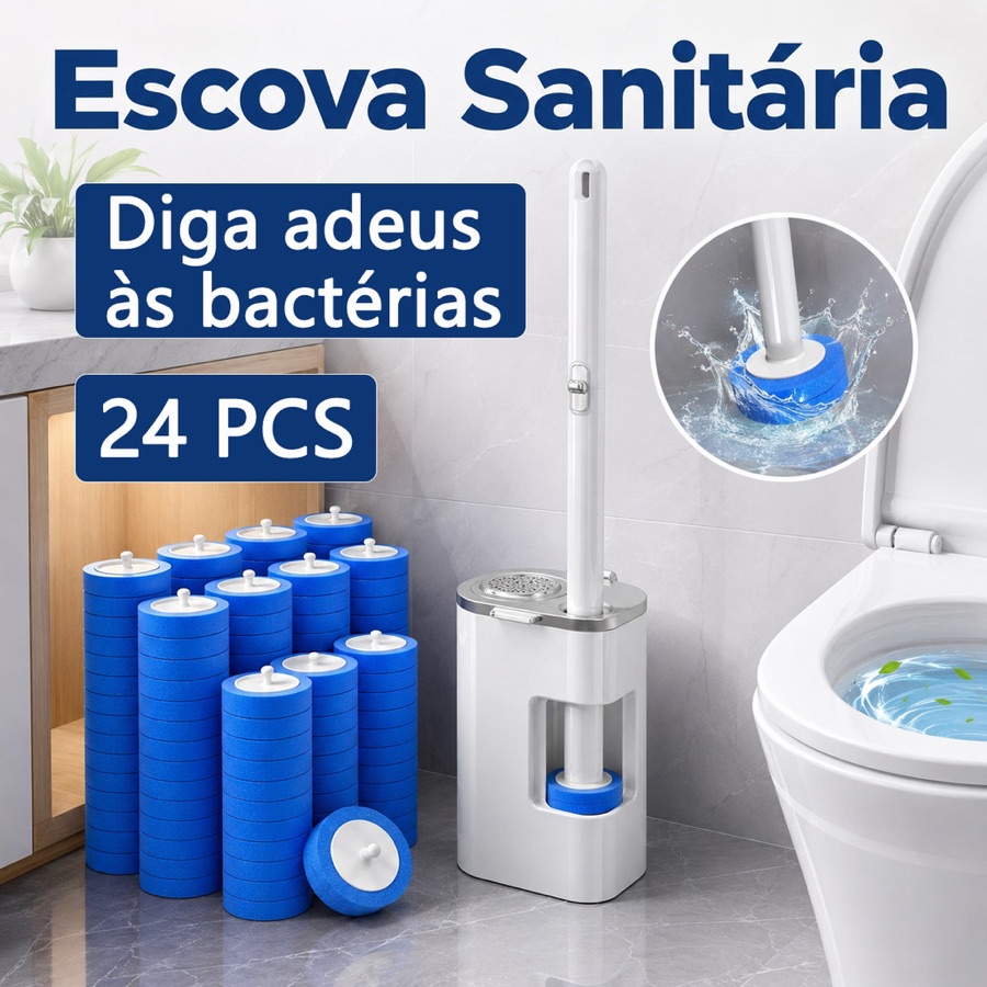 Escova de Vaso Sanitário Descartável com 24 Refil Suporte de Parede para Limpeza de Banheiro