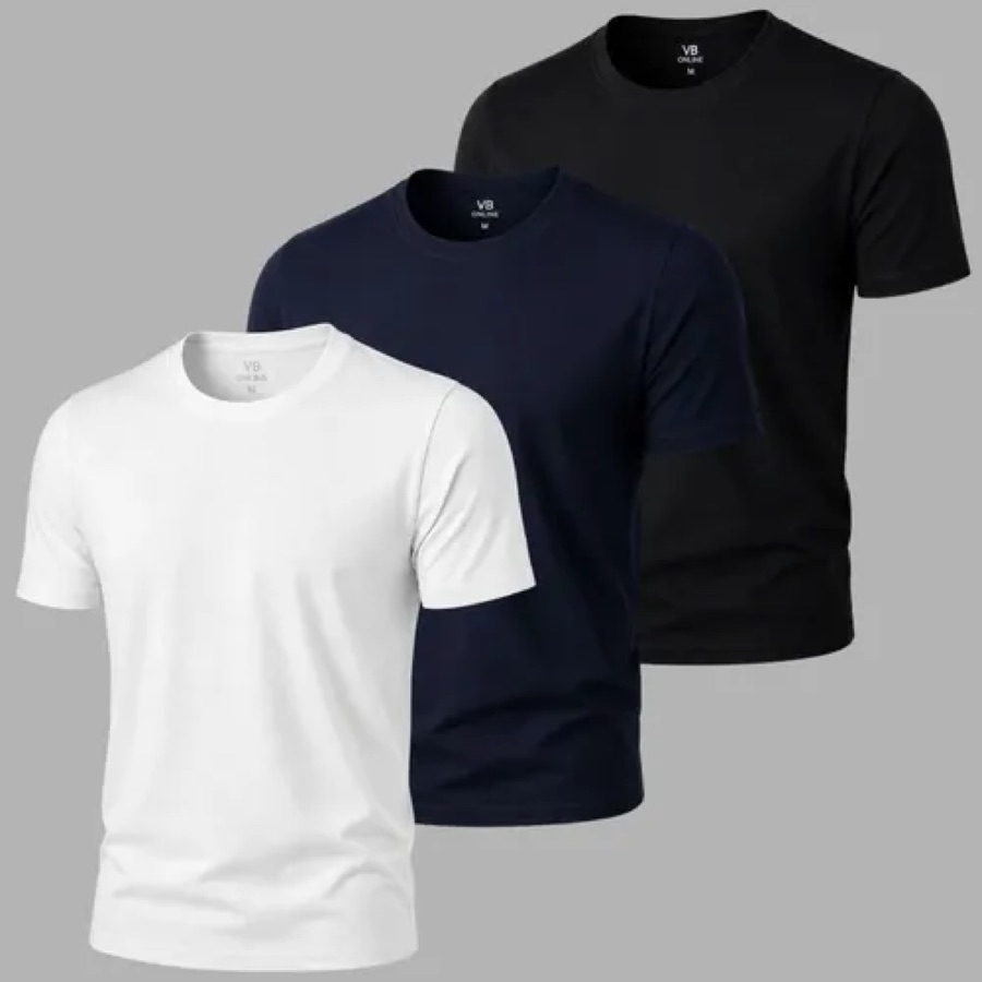 Kit 3 Camisetas Vb Online Gola Redonda Algodão Egípcio