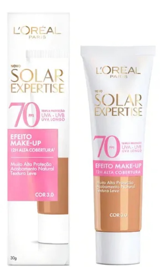 L'Oréal Paris Solar Expertise Efeito Make Up 3.0 - Protetor Solar Facial com Cor FPS 70 Alta Cobertura 30g
