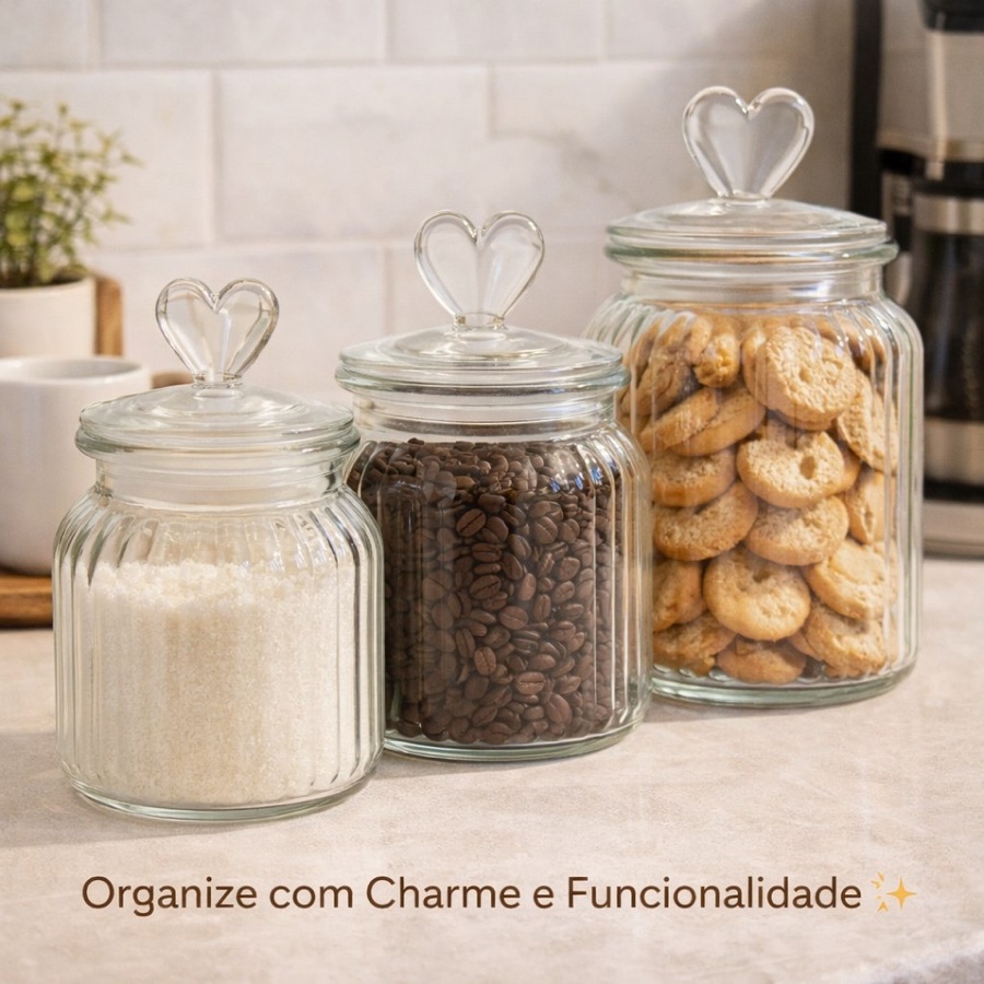 Pote de Vidro Hermético Com Tampa De Coração