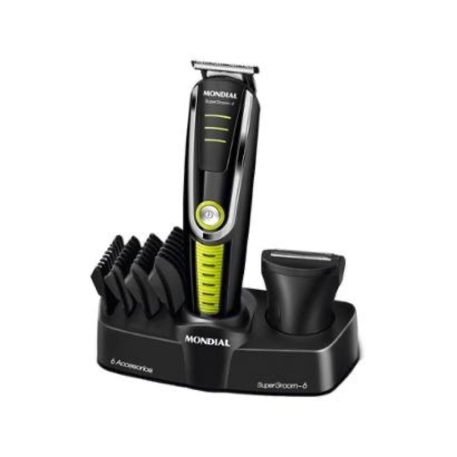 Aparador de Pelos Mondial Super Groom 6 em 1 - Preto+Verde
