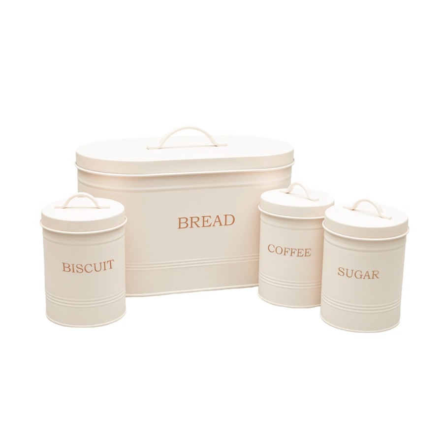 Conjunto Porta Mantimento 4 Peças Cafe Açucar Biscoito Tampa Aço 11 34cm Organização Cozinha Premium