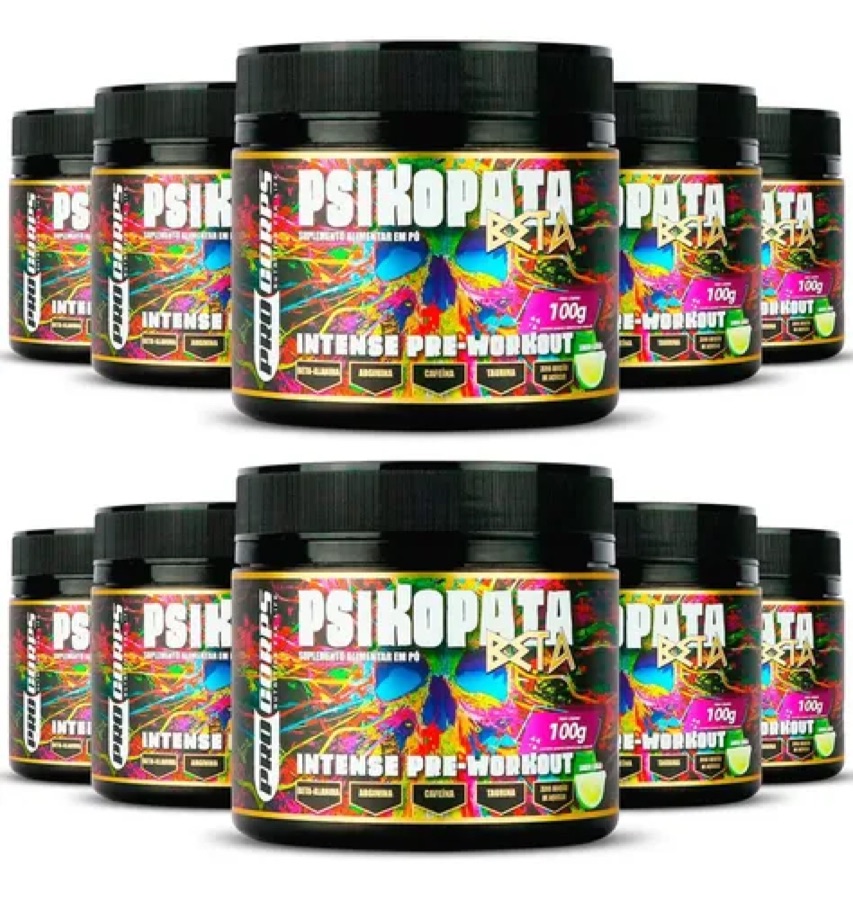 Pré Treino Psikopata Beta Pro Corps 100g Kit 10 Unidades Taurina Arginina