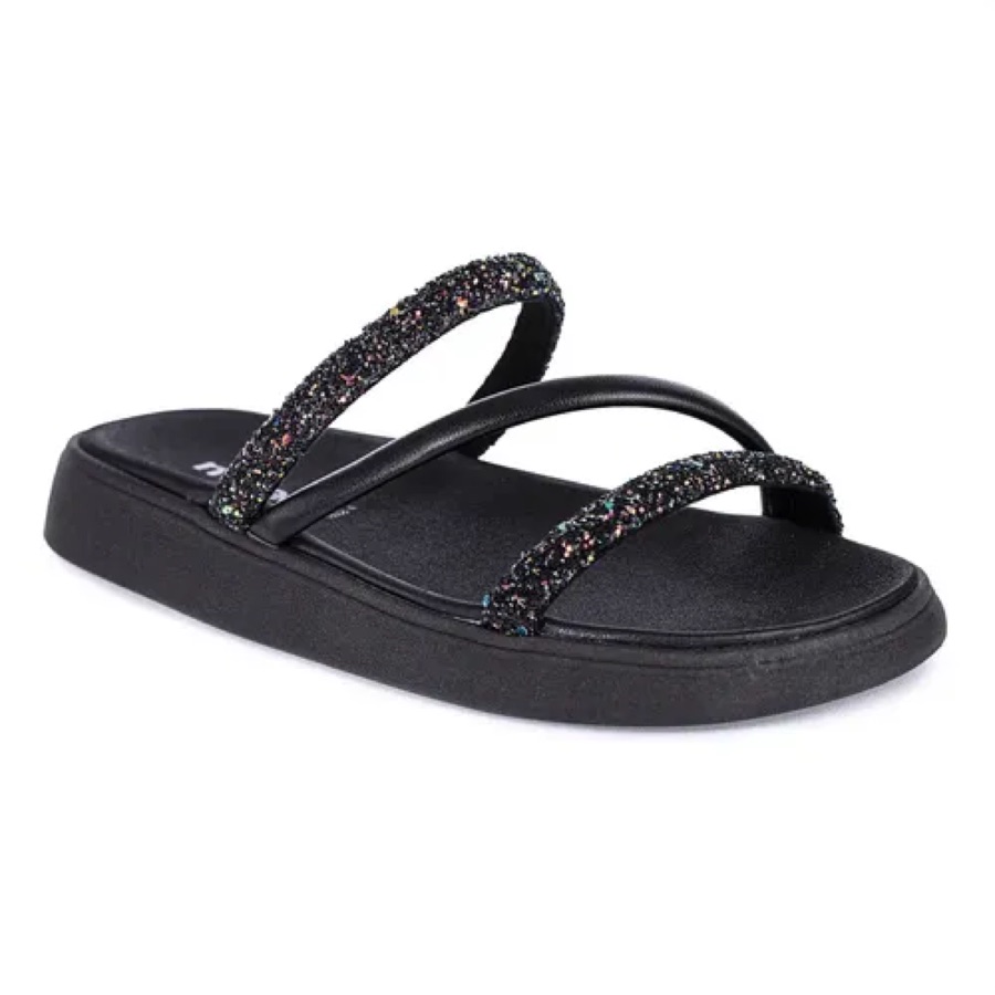 Sandália Moleca Papete Feminina Brilho Glitter Slide Nude