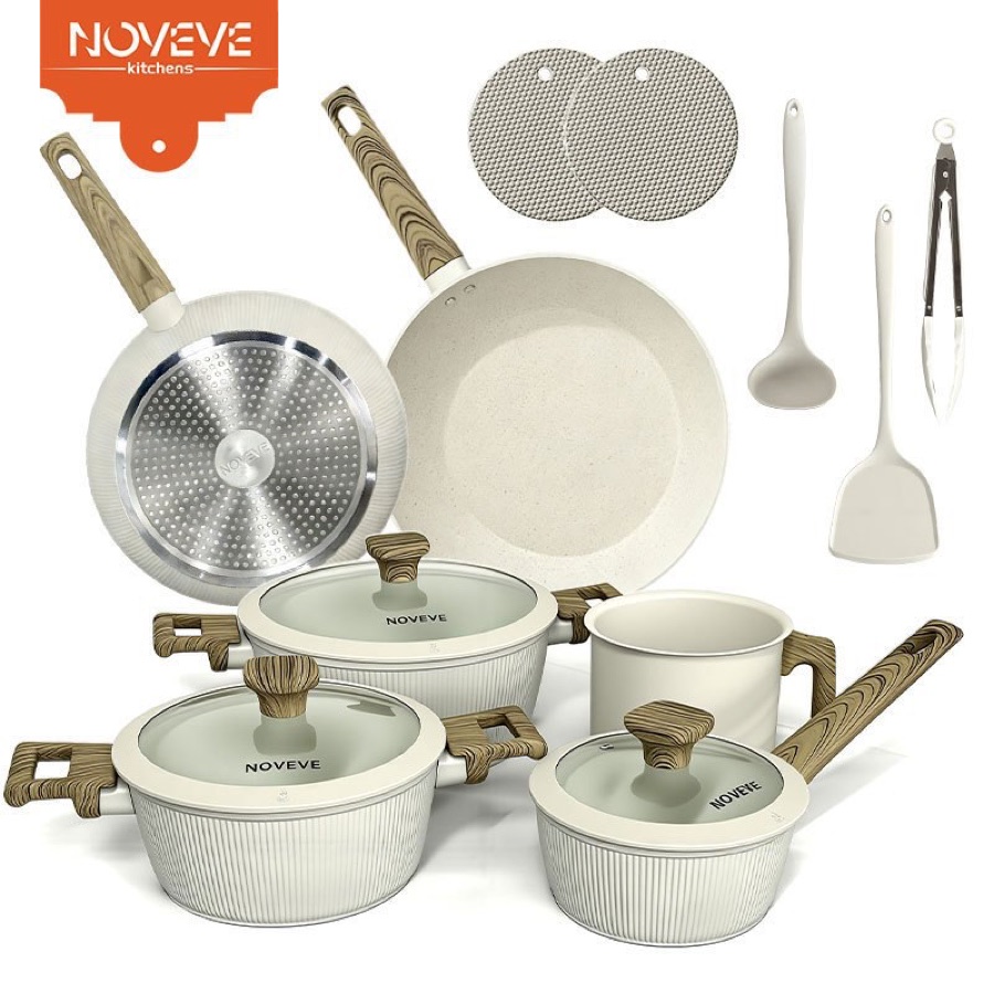 Jogo de Panelas Antiaderente 11 Peças Completo com Revestimento em Mármore Linha Premium Luxo para Cozinha Moderna