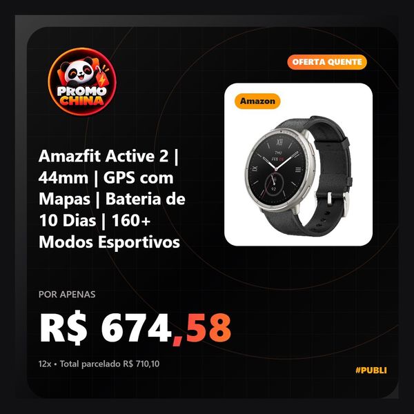 Amazfit Active 2 Smart Watch 44mm, GPS Maps with Direction, Fitness Tracker, 10 Day Battery, 160+ Sport Modes (Black Leather – Premium)
