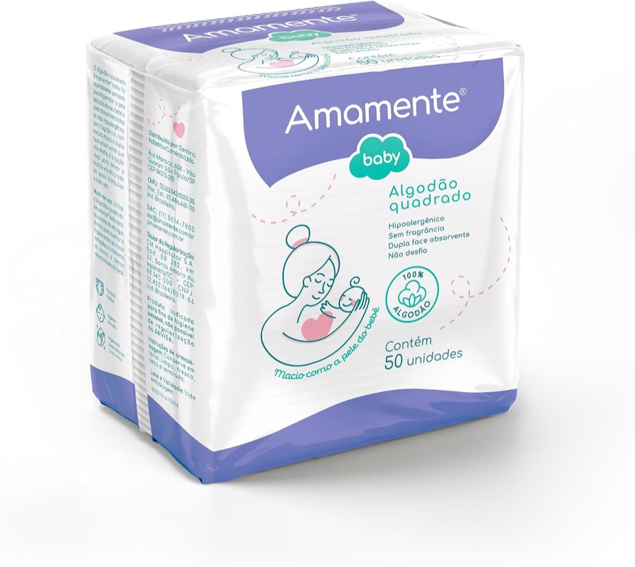 Algodão Quadrado Amamente® Baby 50 UN