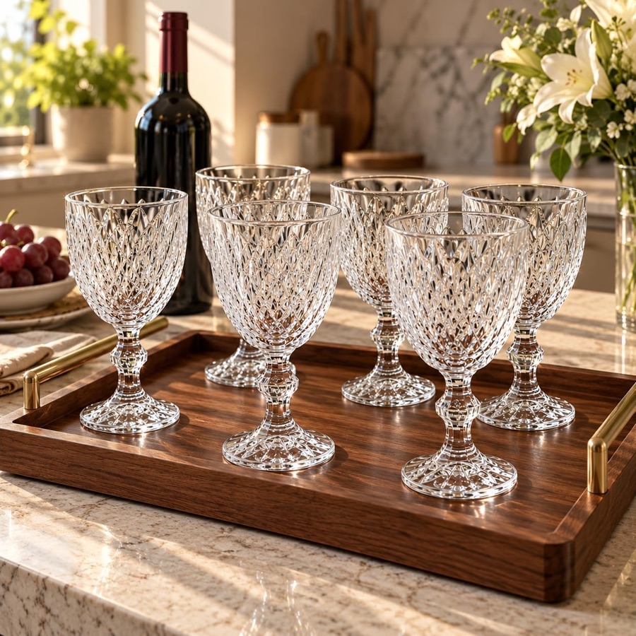 Jogo de 6 Taças de Vidro Diamond Transparente, 340ml, Design Canelado Elegante, 15cm de Altura, para Água, Suco e Drinks Premium