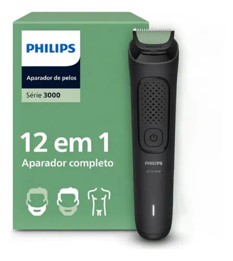 Philips Aparador e Barbeador Elétrico All-in-One Série 3000 12 em 1 12 acessórios para o visual completo | Lâminas com pontas arredondadas |