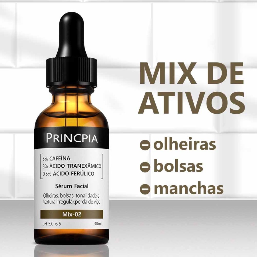 Sérum Facial 30ml Cafeína Ácido Tranexâmico Ácido Ferúlico Reduz Olheiras Bolsas Uniformiza Tom Pele