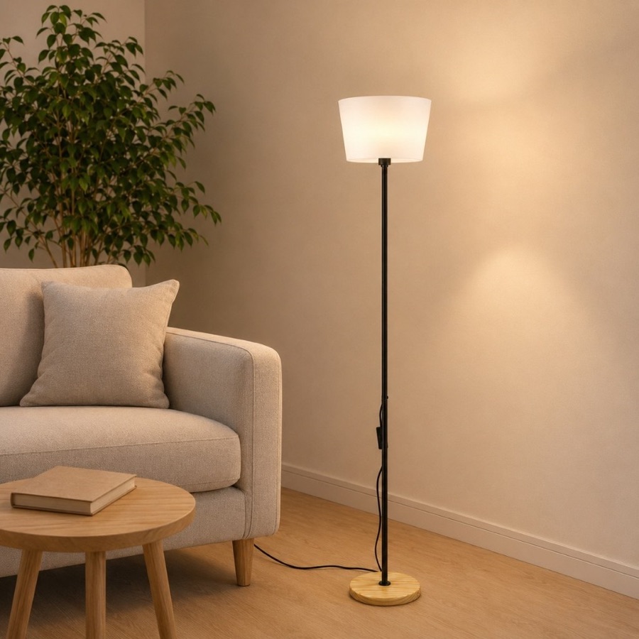 Luminaria de Piso 1,25m c/ Cúpula Moderna BiVolt Chão Estilo Minimalista Abajur Sala de Estar Premium Design Maru LED