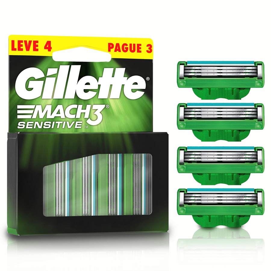 Gillette Mach3 Sensitive Carga Aparelho de Barbear com Aloe 4 Unidades