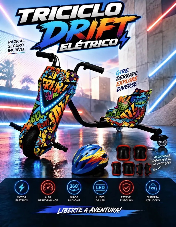 Patinete Triciclo Infantil Drift Elétrico Brinquedo 100kg Vermelho